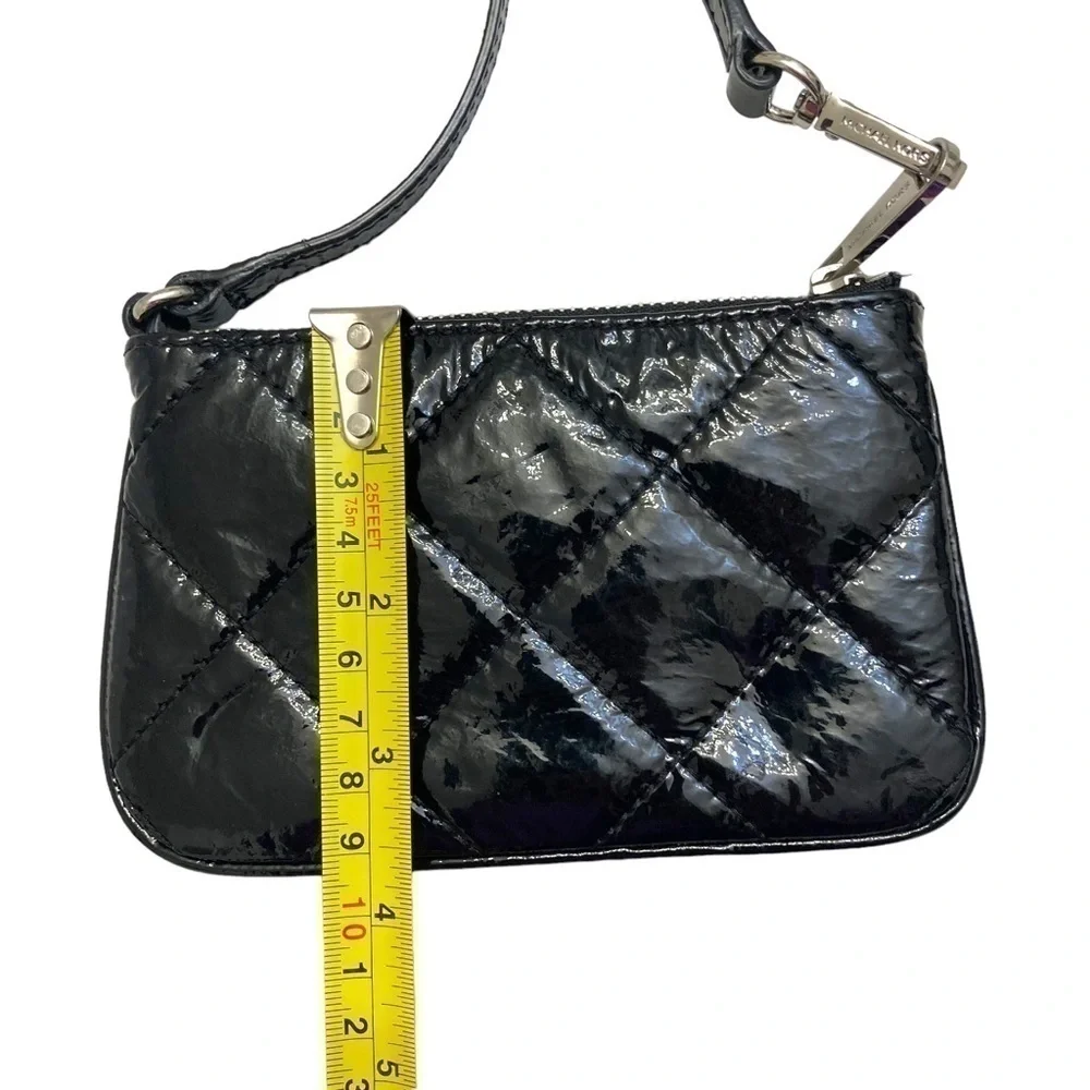 Michael Kors black patent quilted leather wristlet mini bag
